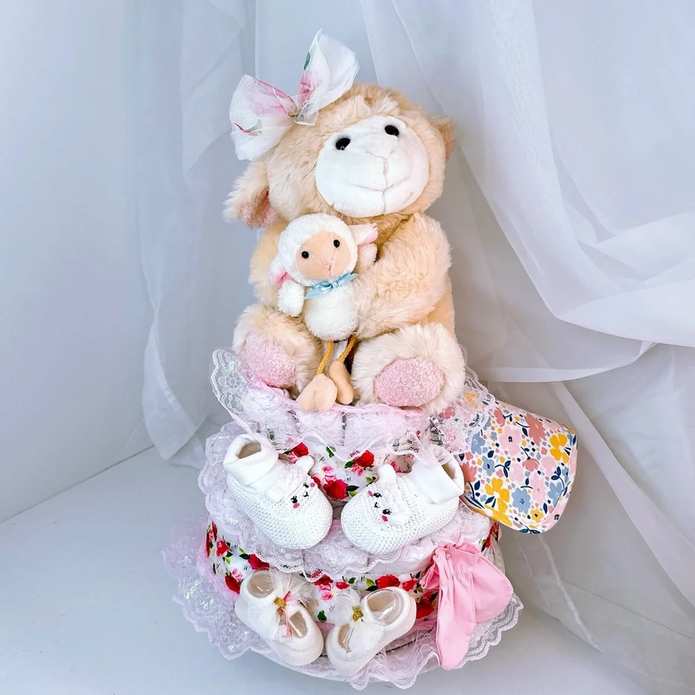 Lamb Diaper Cake, Baby Girl Shower Gift